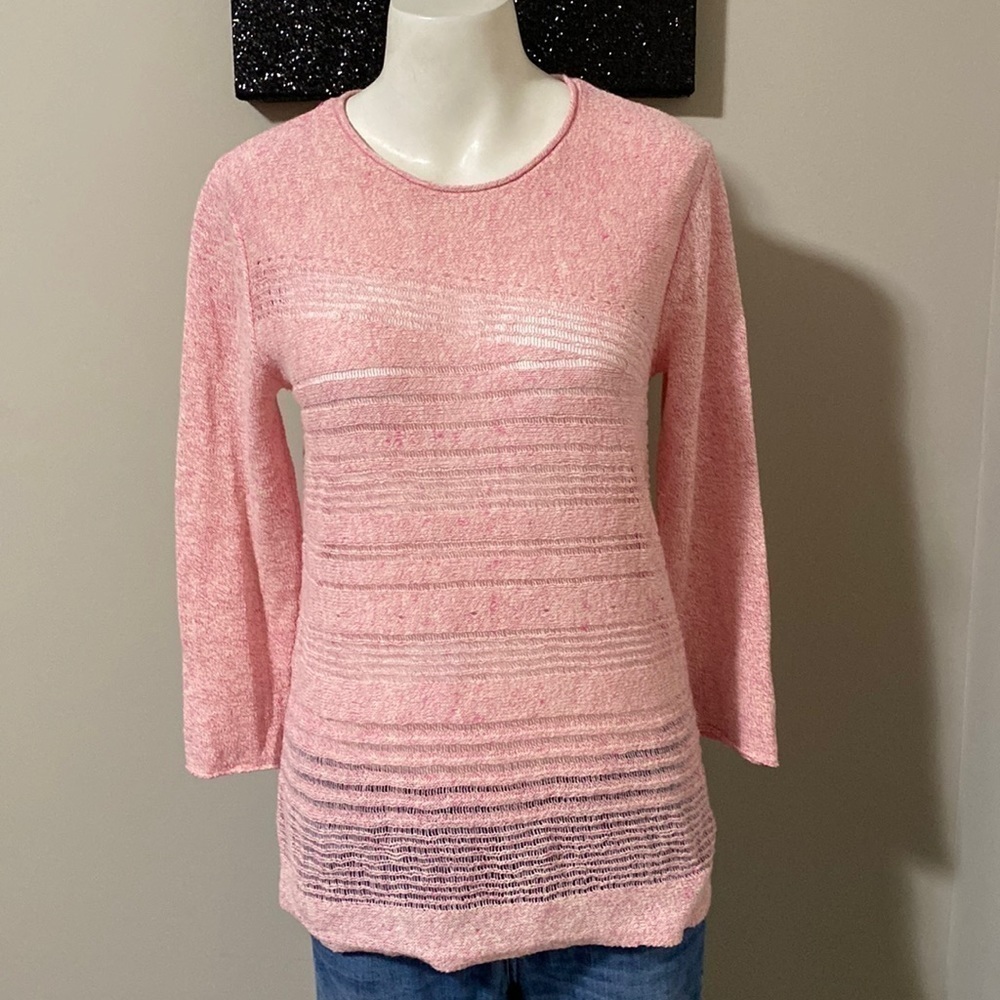J. McLaughlin Cotton Linen Open Knit Sweater Pink Sz S